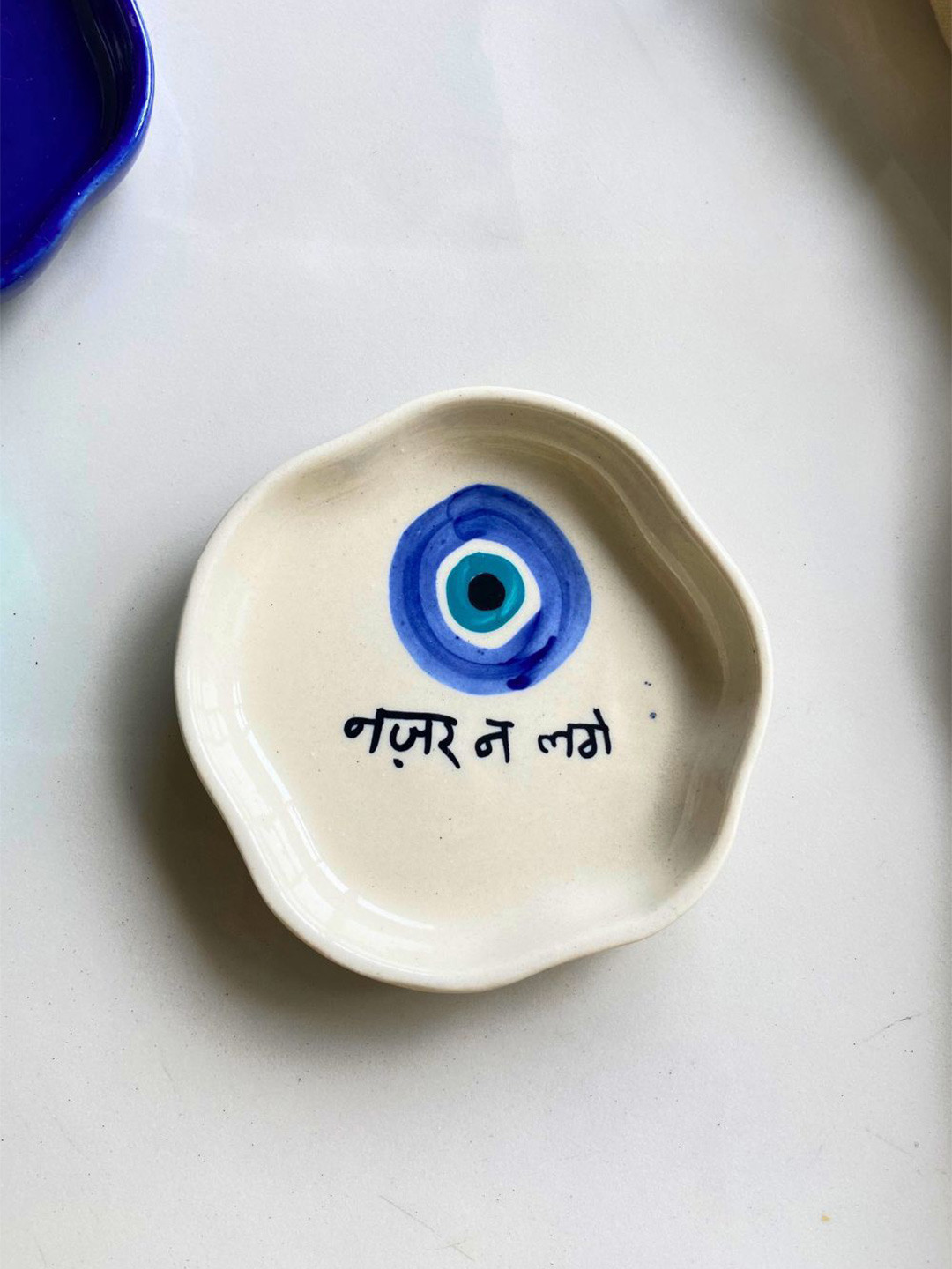 WEAVING HOMES Blue & Off White Printed Dessert Plate Set