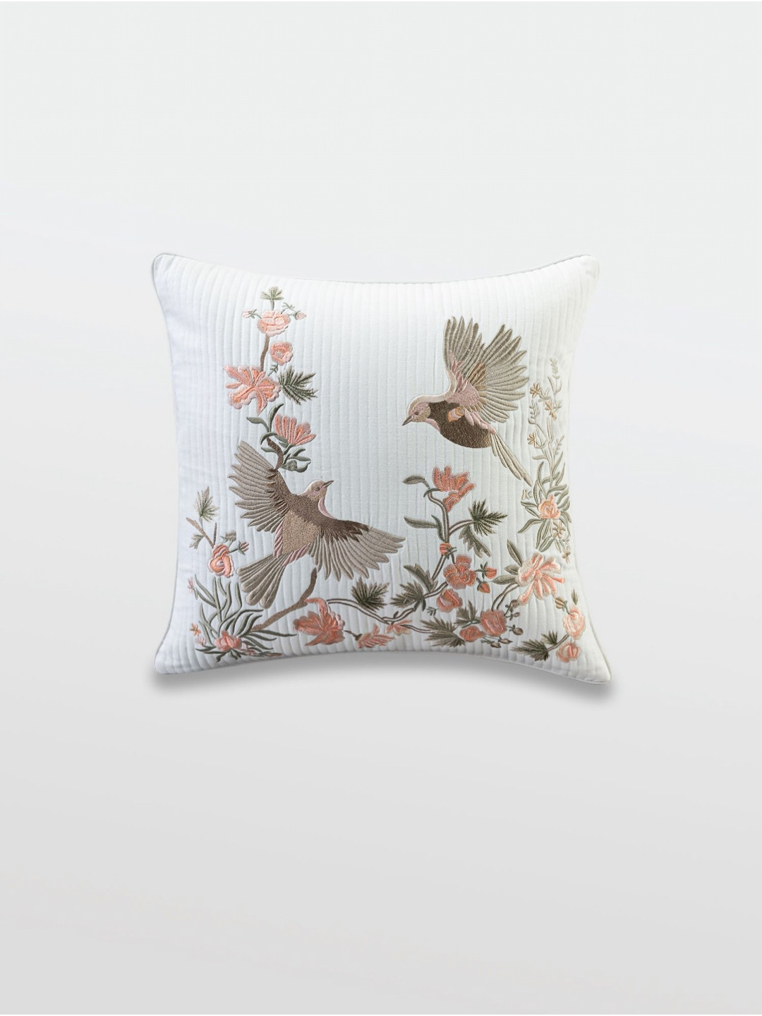 Mirooh White & Brown Floral Embroidered Square Cushions