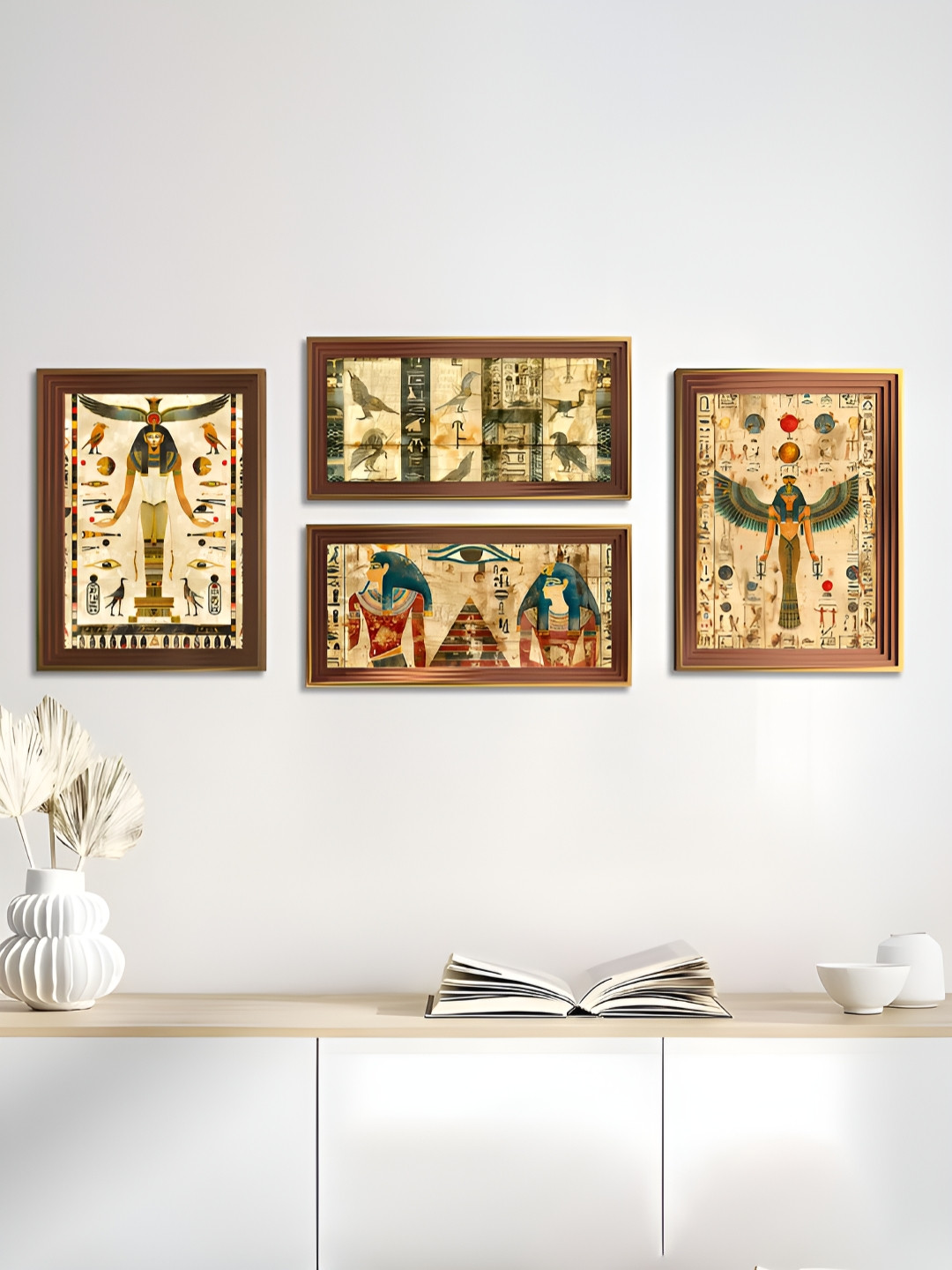 Art Street Egyptian Gods Synthetic Wood 4 Piece Wall Rectangle Paintings Wall Art