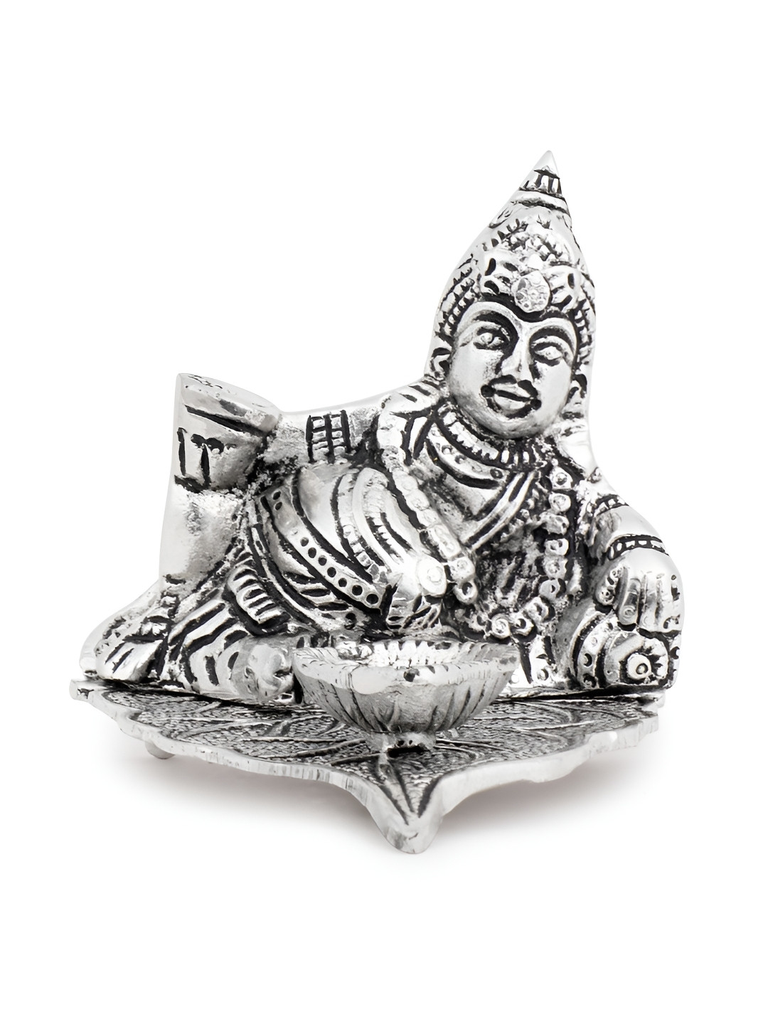 INTERNATIONAL GIFT Leaf Kuber Silver Metal Metallic Living Room Small Showpiece - 3.5 Inches
