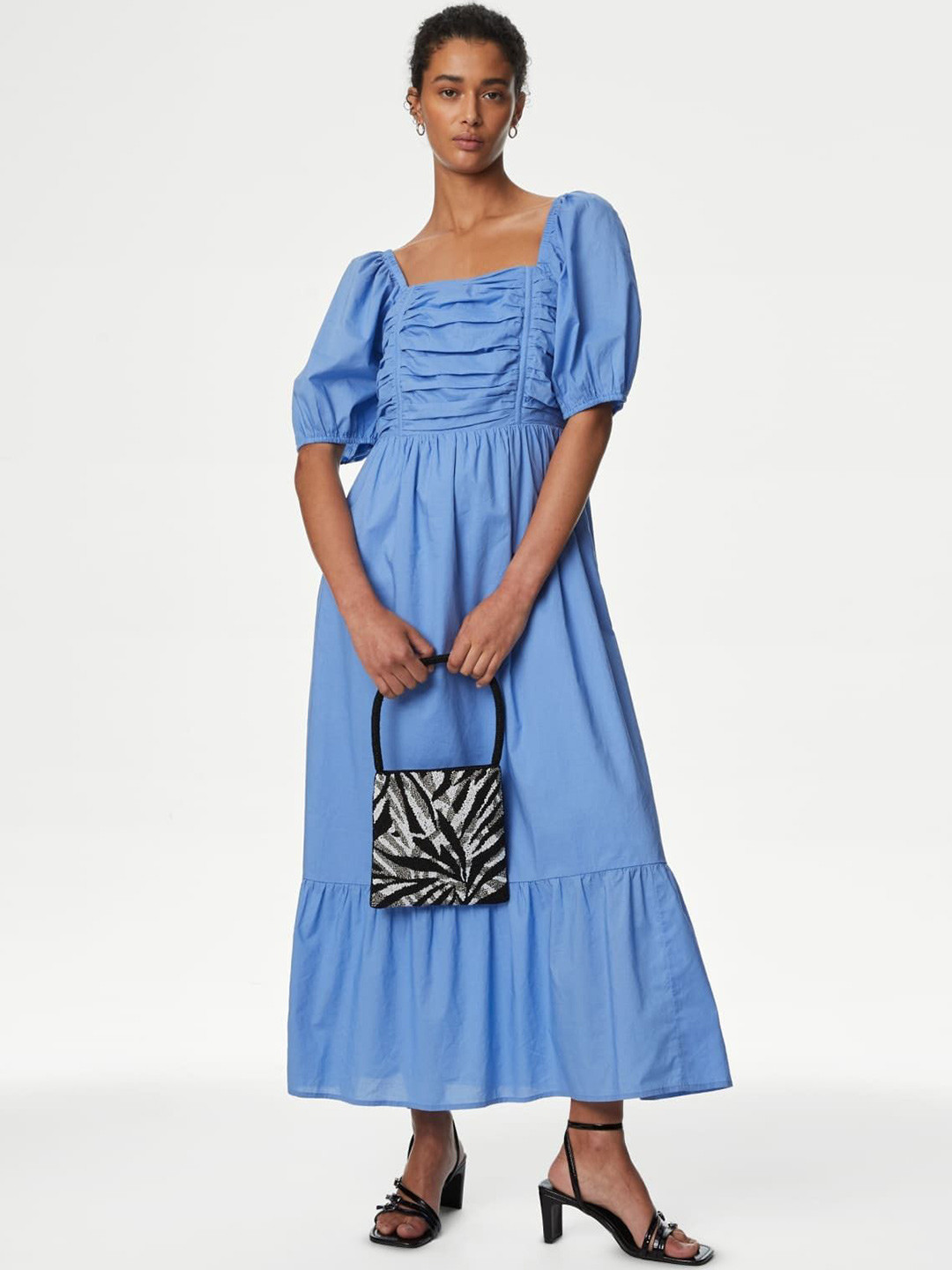Marks & Spencer Pure Cotton Square Neck Midi Waisted Dress