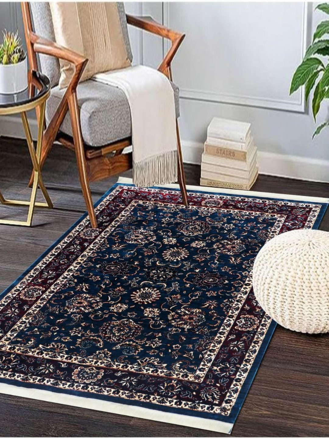 MODEFE Blue Floral Printed Anti kid Carpet