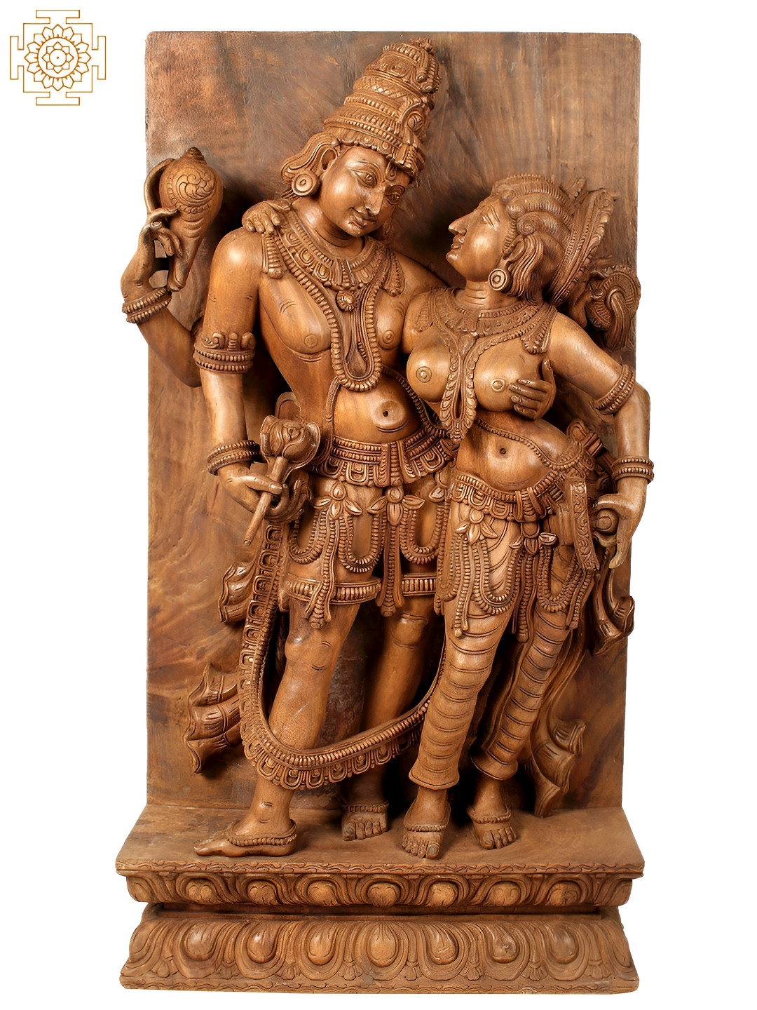 Exotic India Vishnu-Lakshmi Brown Wood Natural Prayer Room Medium Showpiece - 47.2 Inches