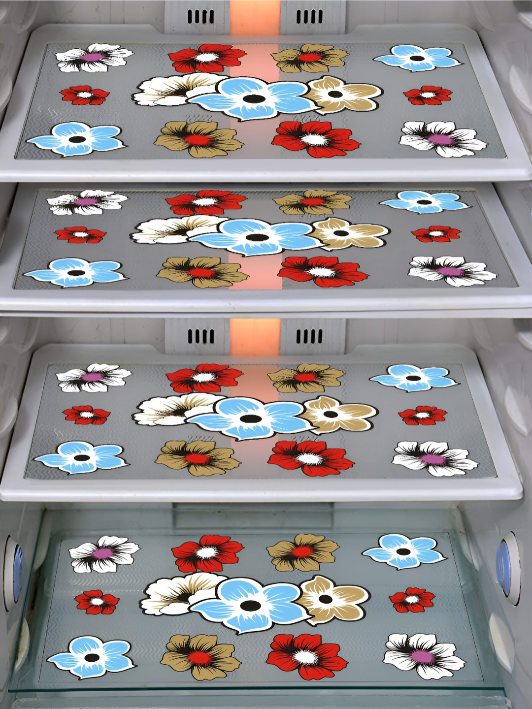 LooMantha Red & Blue 4 Pieces Floral Printed Fridge Mat Appliance Covers