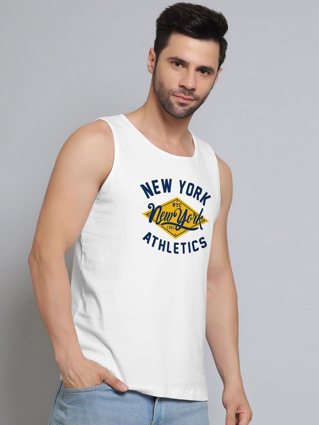 DAB SHARK Printed Cotton Gym Vests DS-SDO-04-WH-XS-White