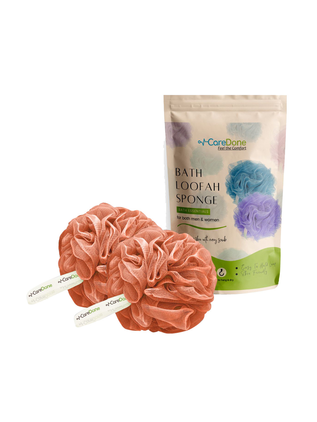 CareDone Set of 2 So Soft Large Bath Loofah Sponge-Orange