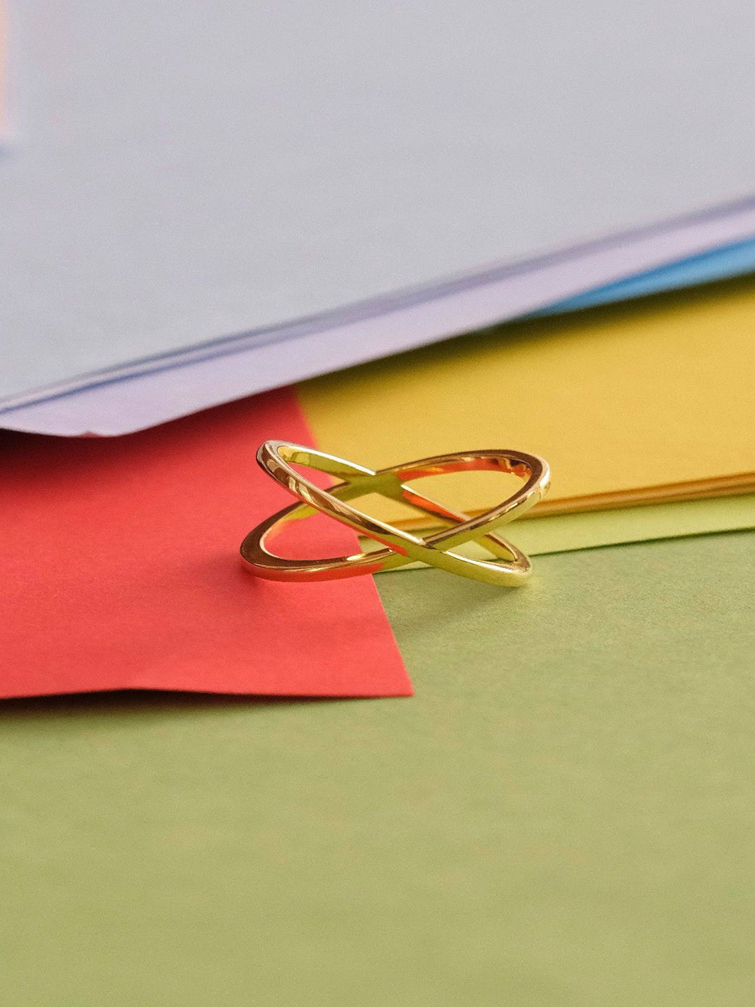 Anushka Jain Jewellery 925 Sterling Silver Gold-Plated Criss Cross Finger Ring