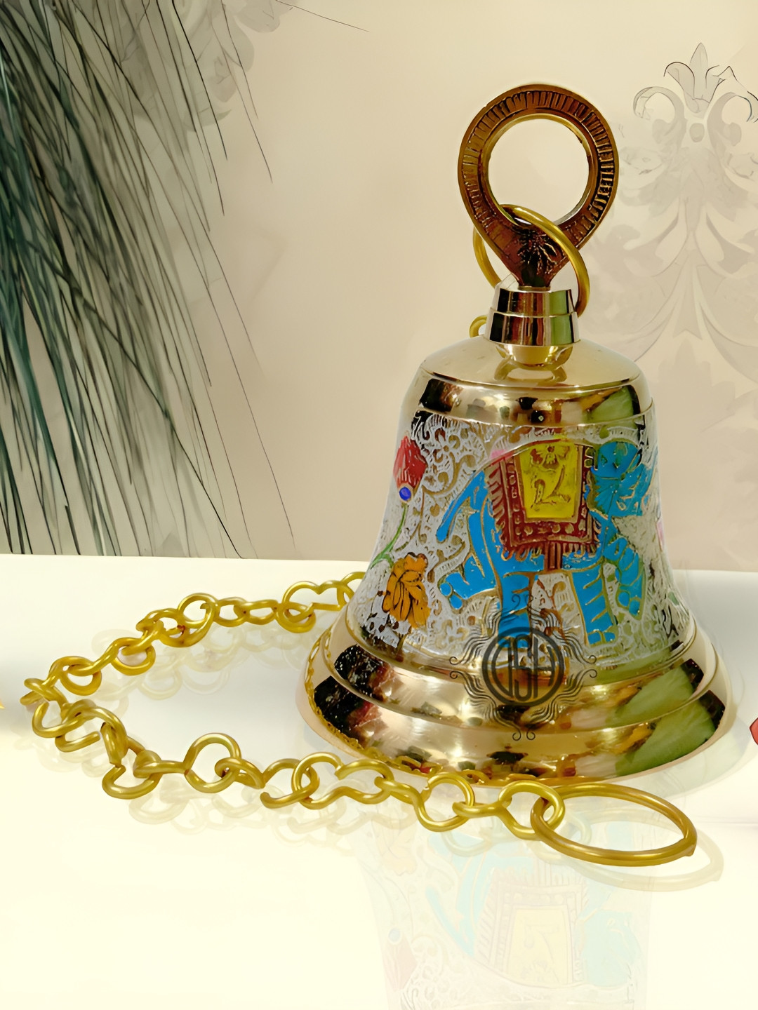 DSH Crafting Your Curiosity White & Yellow Self-Design Brass Pooja Bell With Hanging