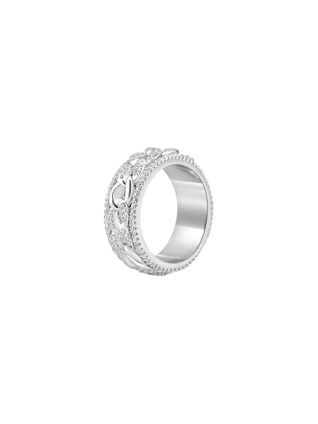 WRAPGAME INDIA Men Iced Cuban Fidget Rhodium-Plated Cubic Zirconia Ring