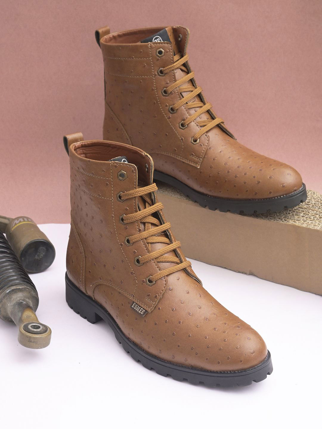 ESMEE Men Solid Textured Block Heeled Regular Boots