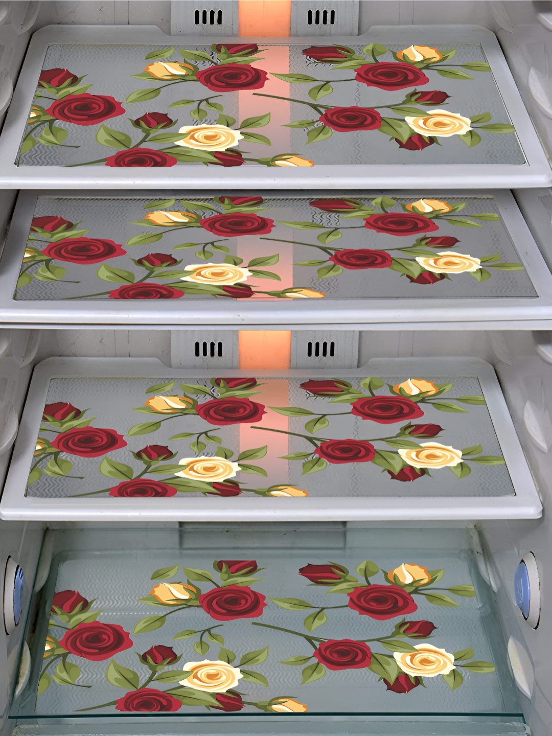 LooMantha Transparent & Red 4 Pieces Printed Fridge Mats