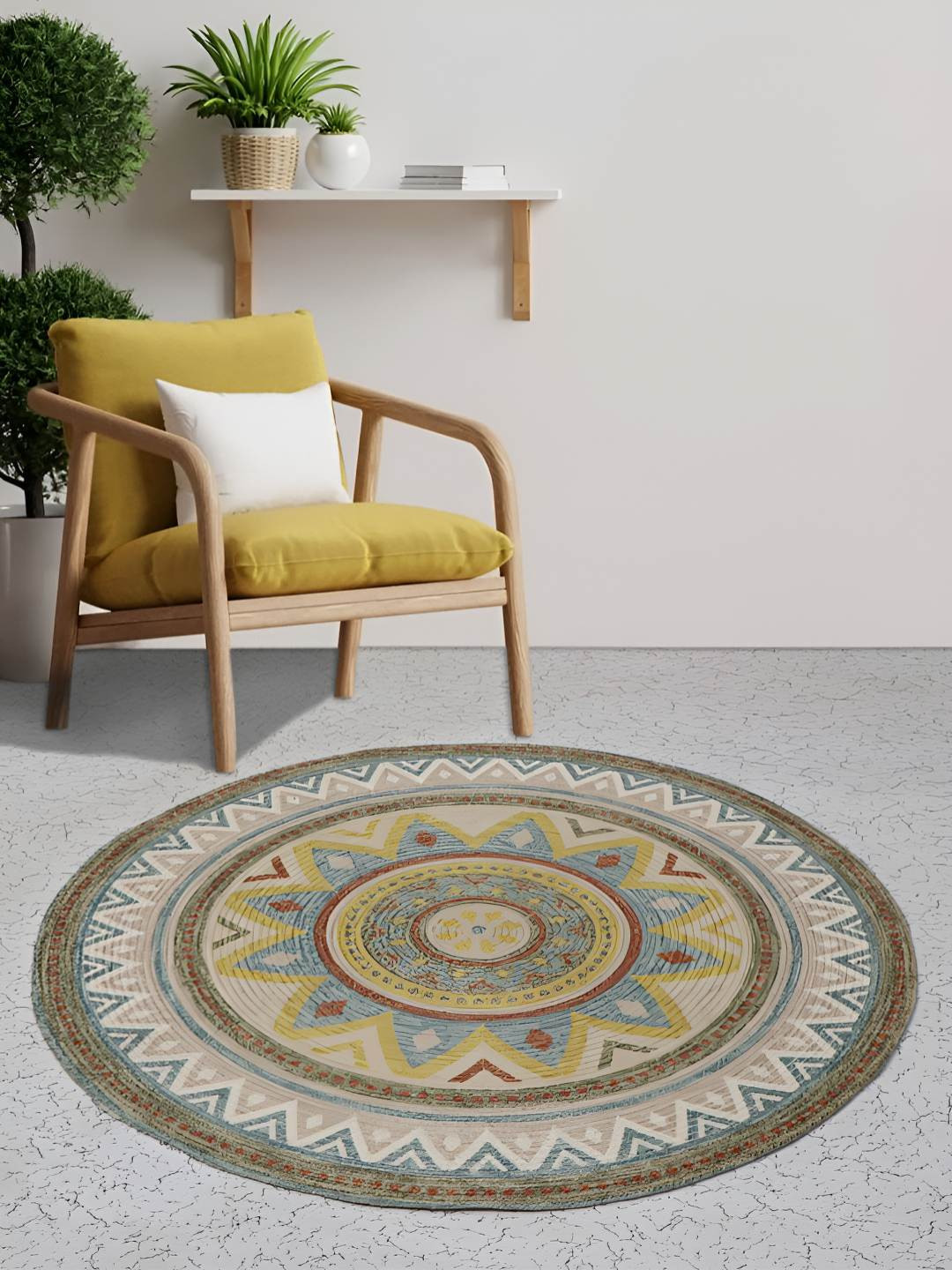 BELLA TRUE Yellow & Blue Cotton printed Floor Mats & Dhurries