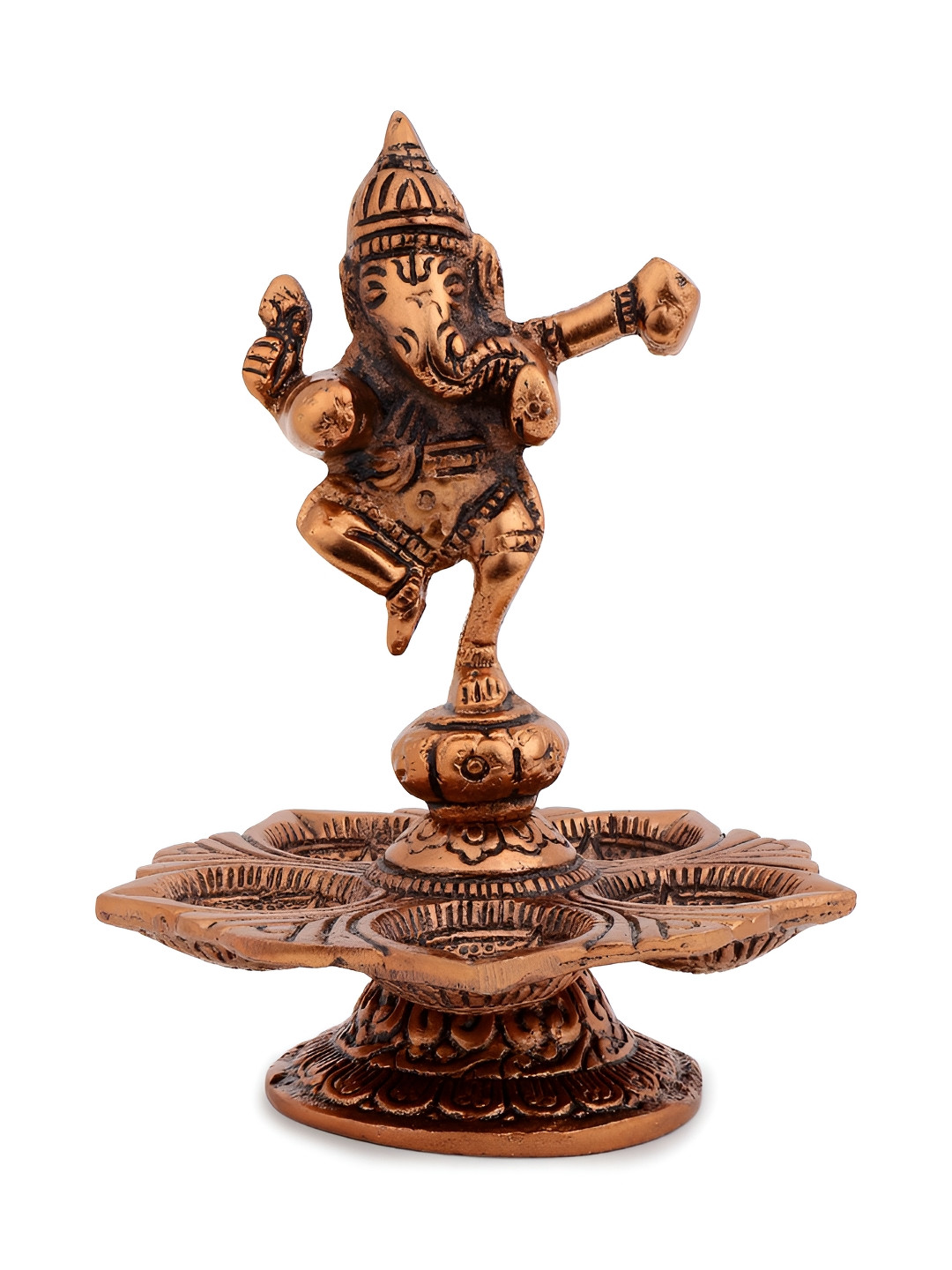 INTERNATIONAL GIFT Dancing Lord Ganesh Copper Metal Metallic Prayer Room Small Showpiece - 5.5 Inches