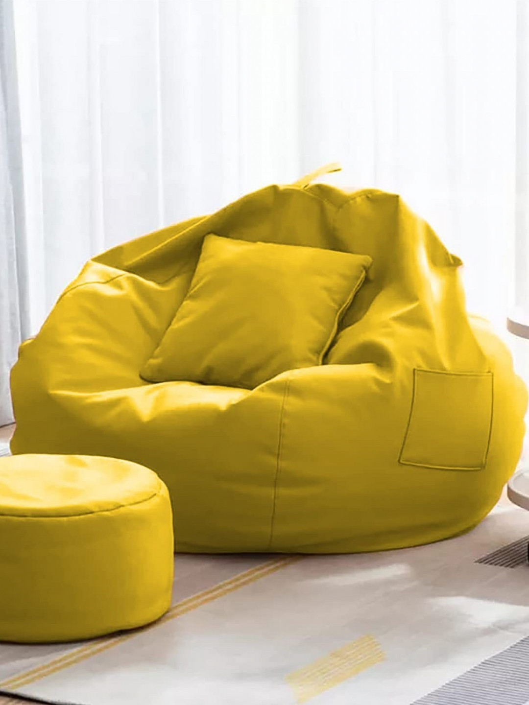SHIRA 24 Yellow 3 Pieces Bean Bag Cushion & Footrest Covers Set