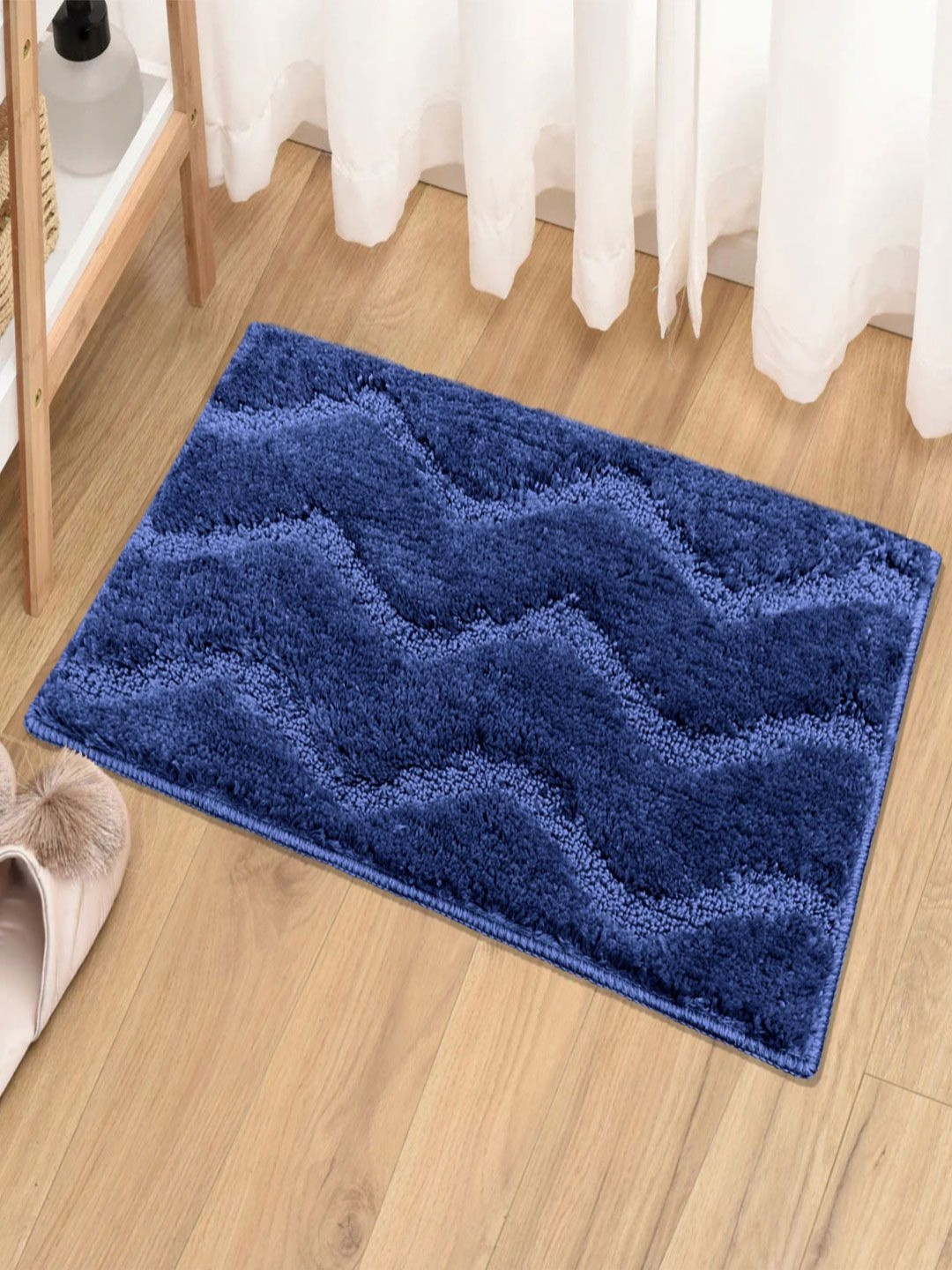 LUXEHOME INTERNATIONAL Navy Blue Textured 1800 GSM Bath Rug