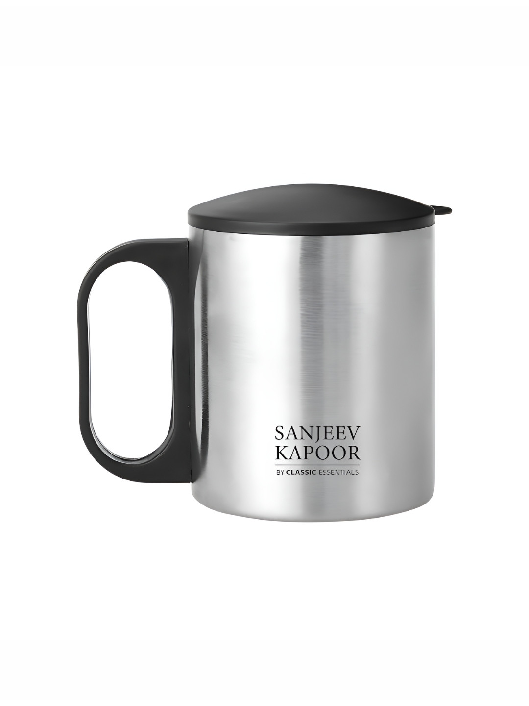 Classic Essentials Silver-Toned & Black Solid Stainless Steel Matte Mugs Set of Cups and Mugs