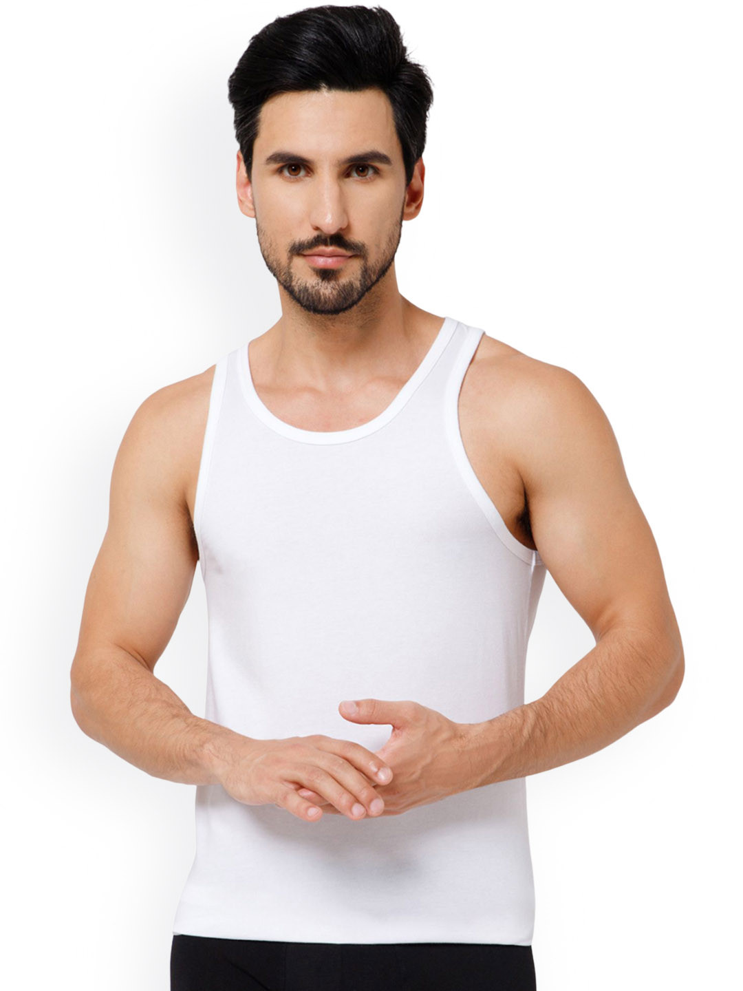 OXYZONE Round Neck Solid Sleeveless Innerwear Vests ADI _WHITE
