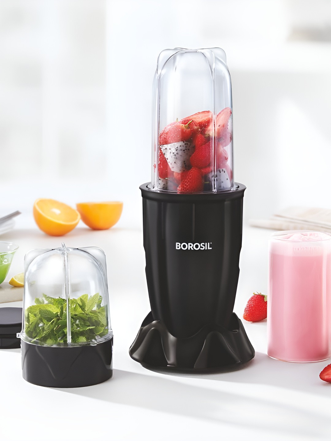 Borosil Nutrifresh Black Plastic Portable 2 Jars Wet and Dry Grinder-400W