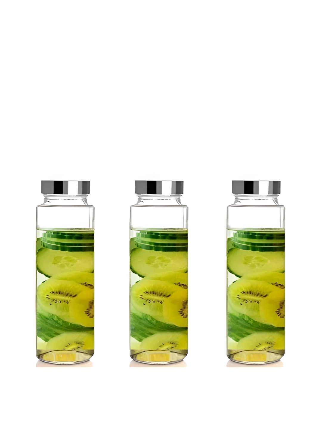 CROCO JAR Transparent Set of 3 Glass Solid Water Bottle