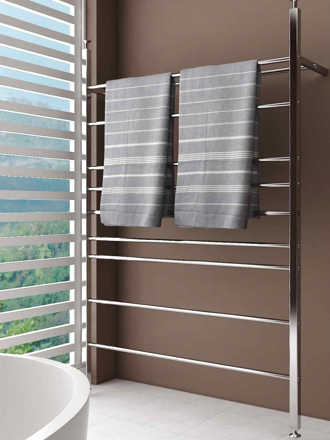 Aura Grey & White 2 Pieces Striped Cotton 250 GSM Water Absorbent Bath Towels