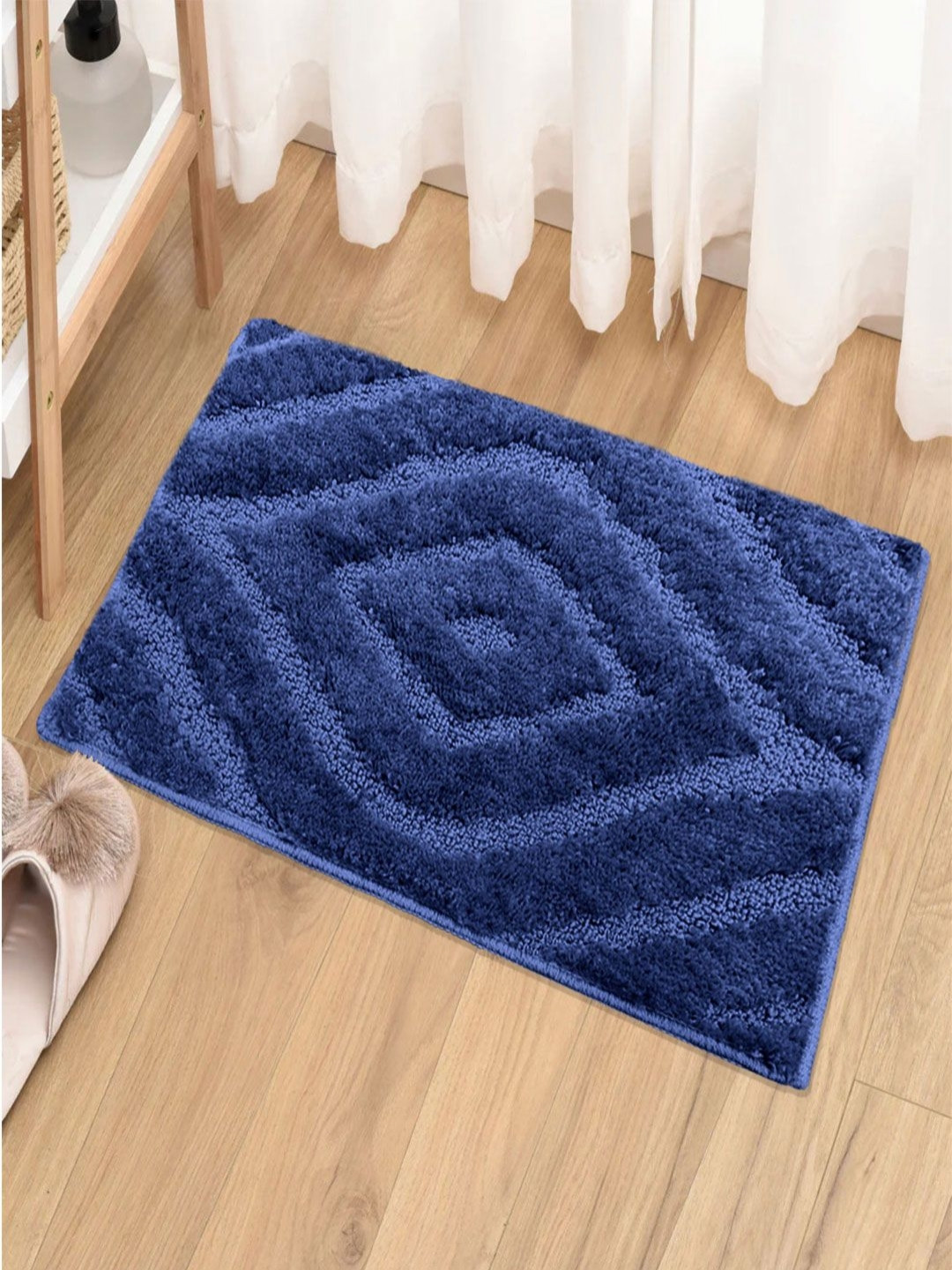 LUXEHOME INTERNATIONAL Navy Blue Textured 1800 GSM Bath Rug