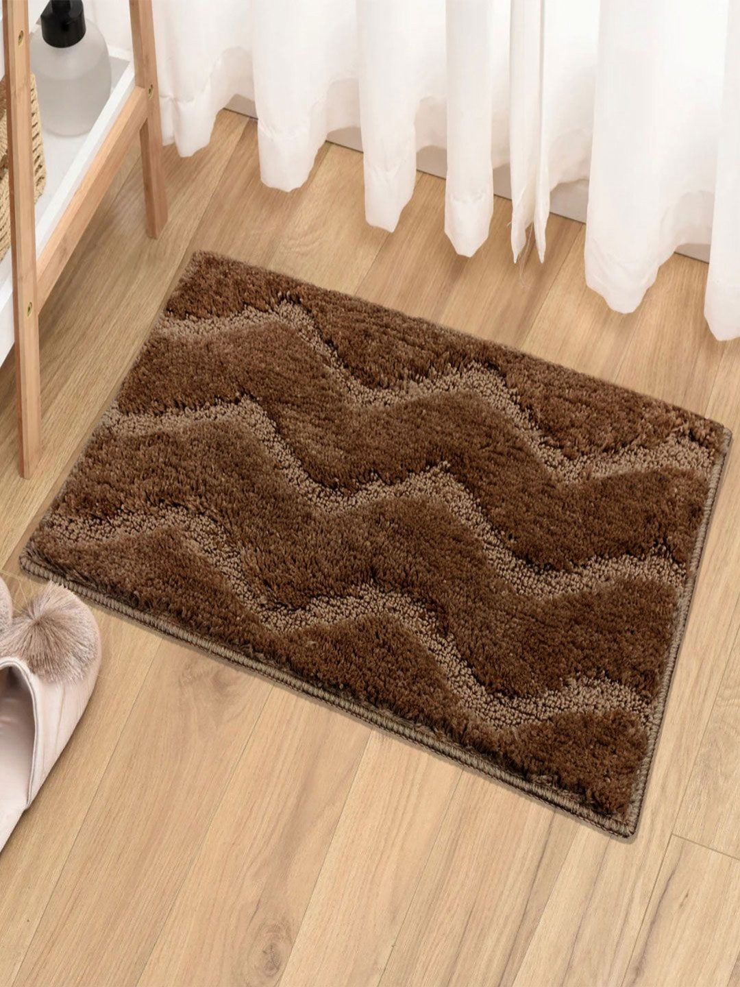 LUXEHOME INTERNATIONAL Coffee Brown Textured 1800 GSM Bath Rug