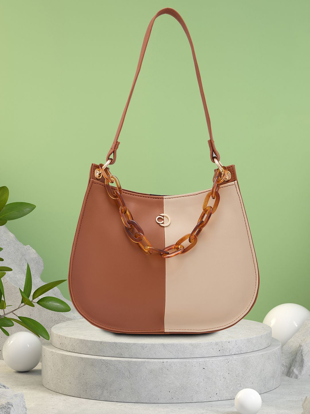 Caprese Perline Women Tan Small Hobo Bag