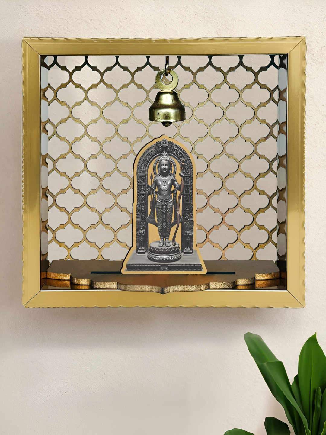 Art Street Shri Ram Lala Gold Wood Natural Prayer Room Set of 3 Small Showpieces - 7 Inches