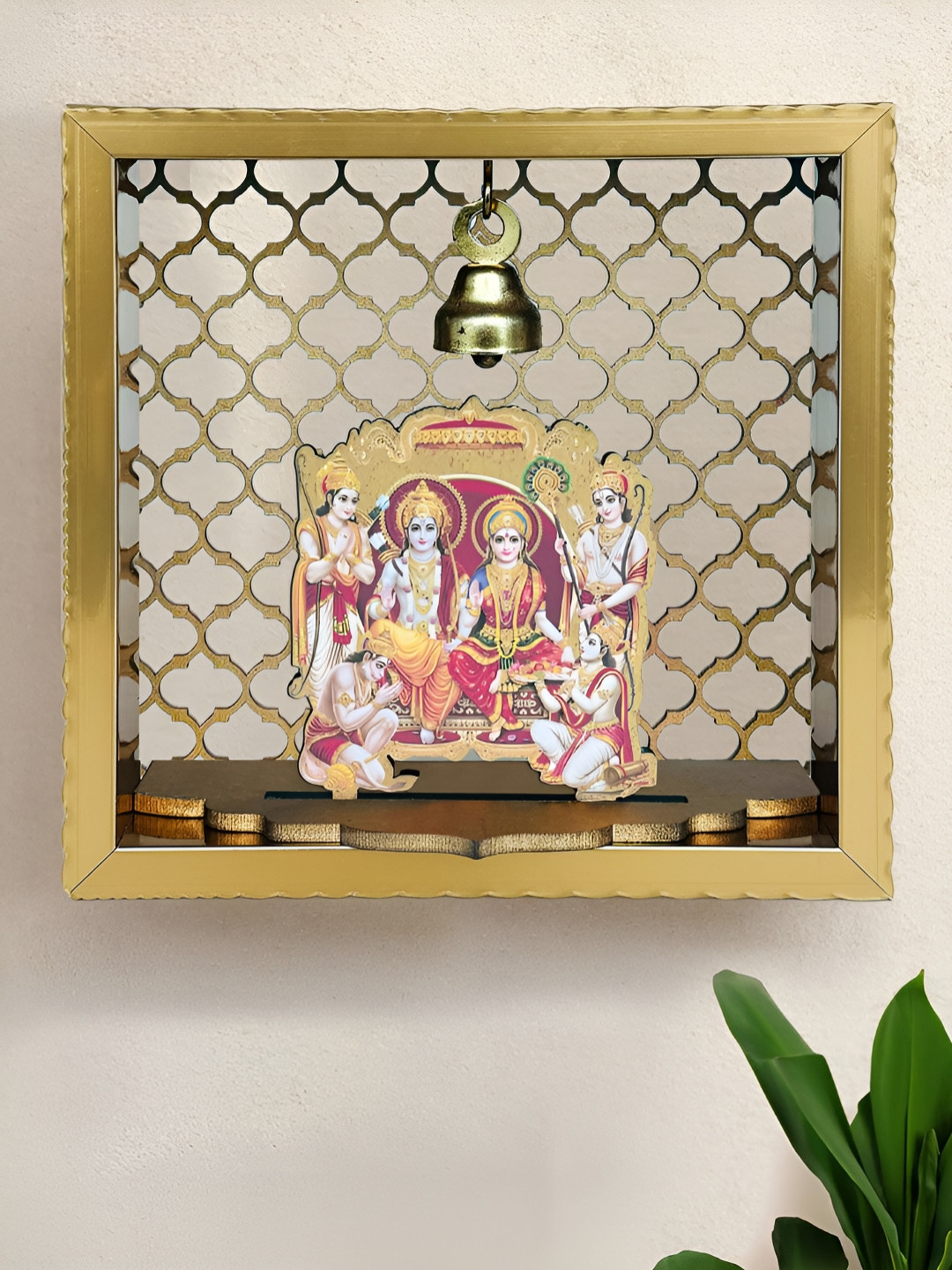 Art Street Shri Ram Darbar Gold Wood Natural Prayer Room Set of 3 Small Showpieces - 7 Inches