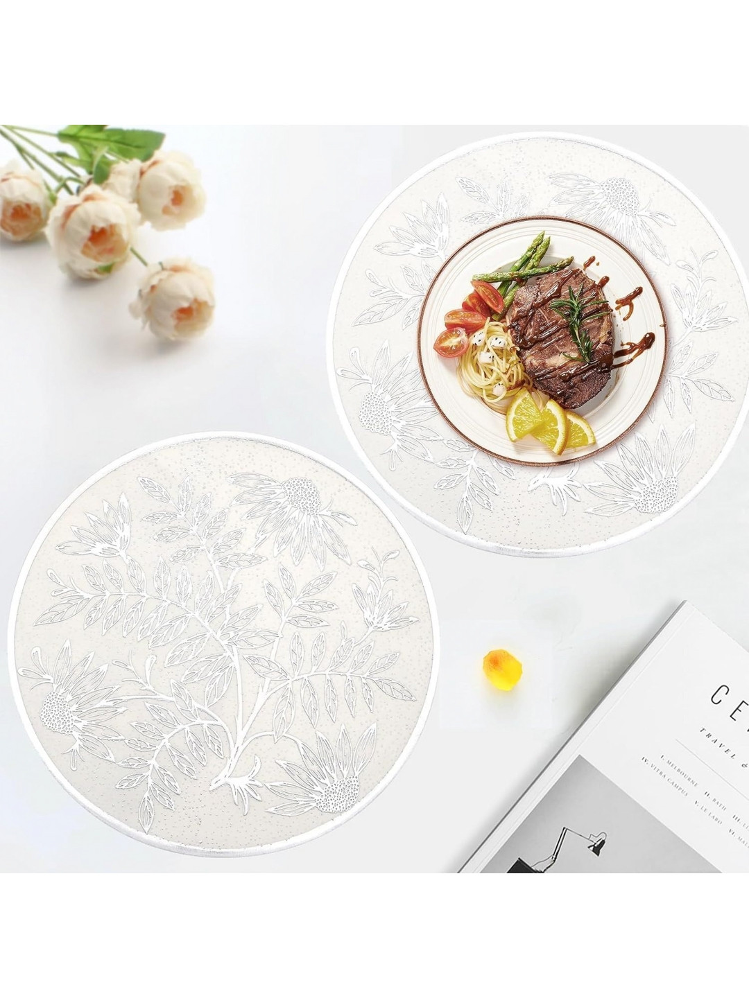 LooMantha Silver-Toned 2 Pieces Printed Round Table Placemats