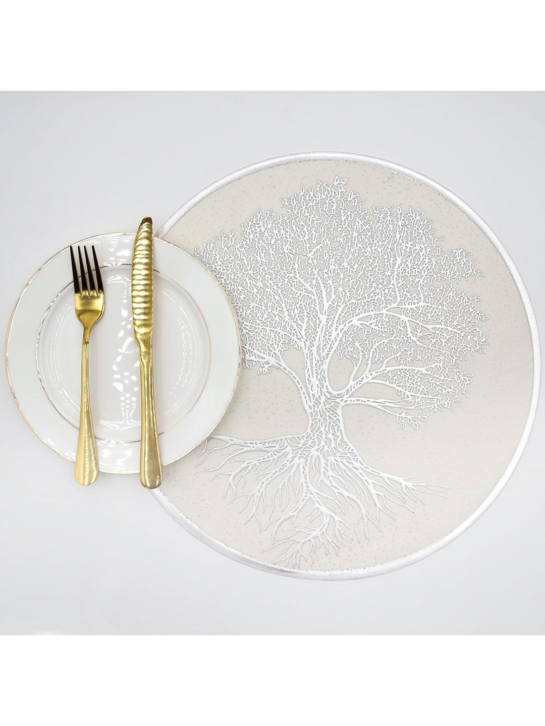 LooMantha Silver-Toned 6 Pieces Floral Texture Table Placemats