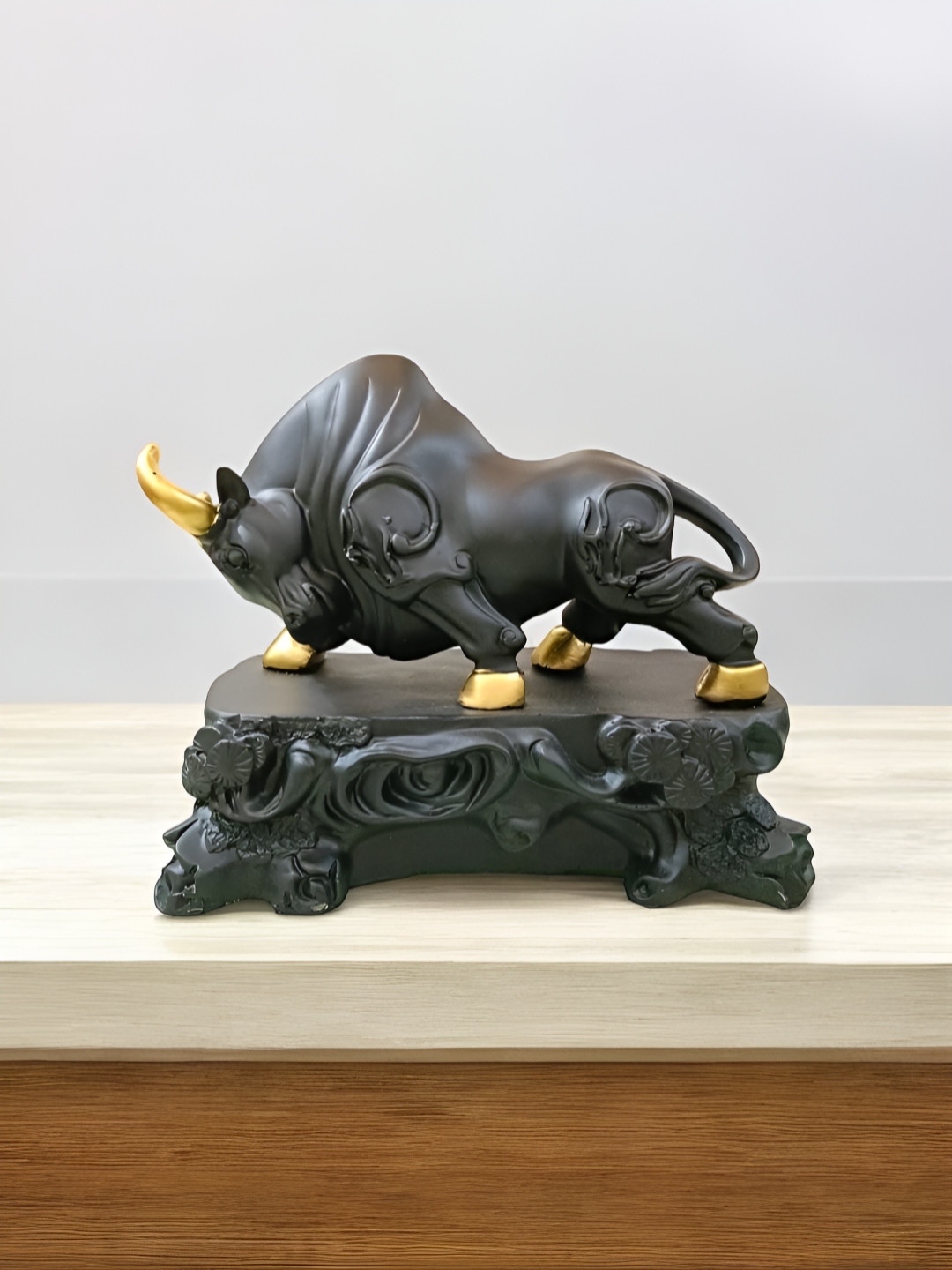 SANKALAN CREATIONS Bull Gold Polyresin Natural Living Room Medium Showpiece -