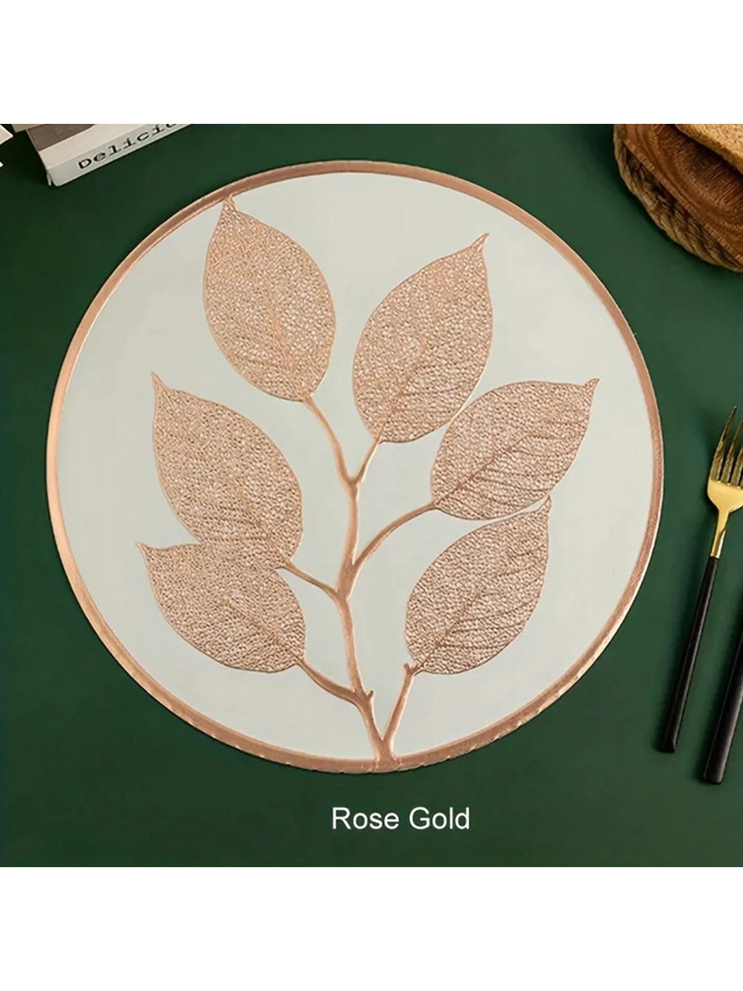 LooMantha White and CopperToned 4 Pcs Floral Table Placemats