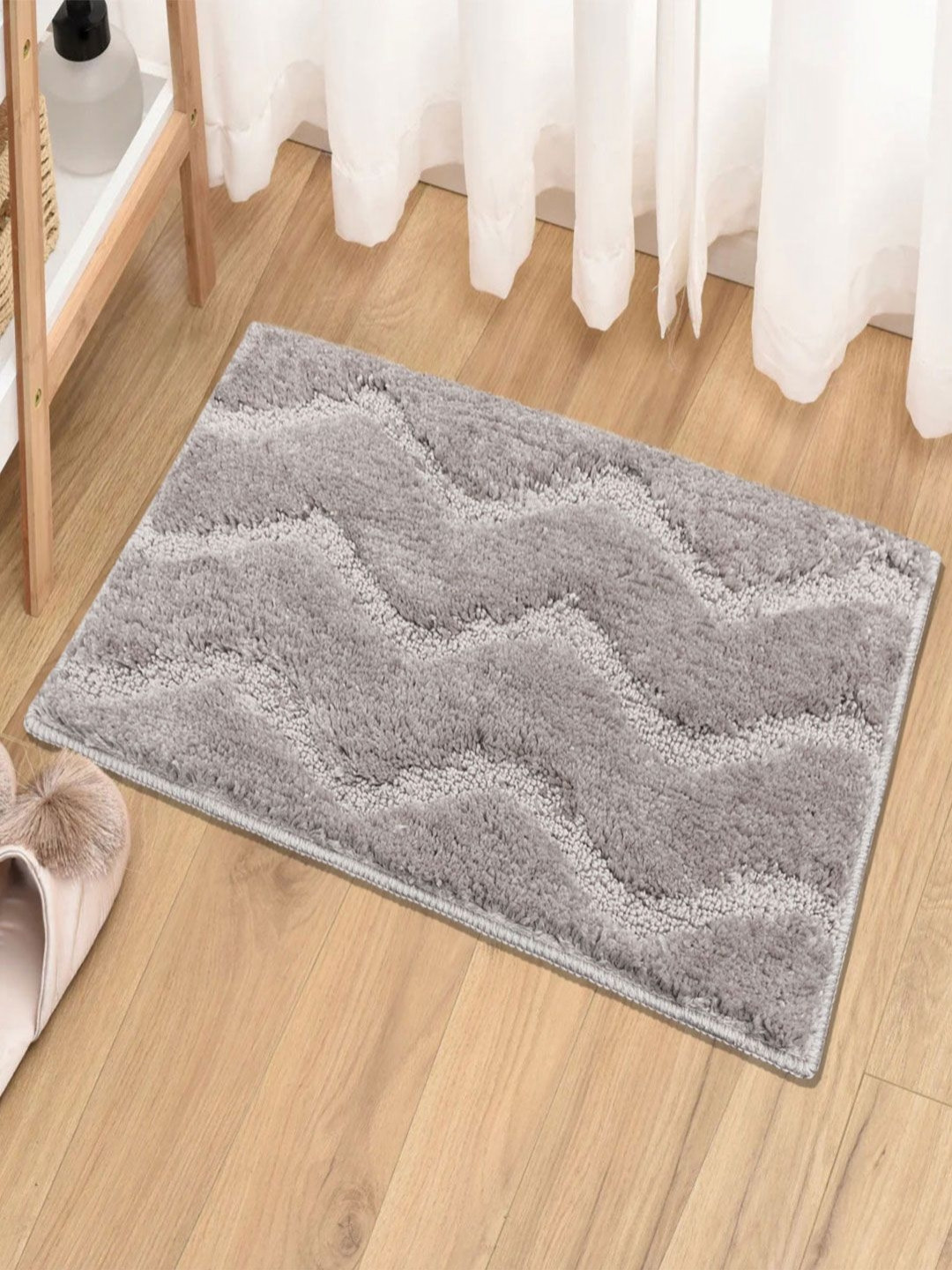 LUXEHOME INTERNATIONAL Grey Microfiber Non-Slip Bath Rugs