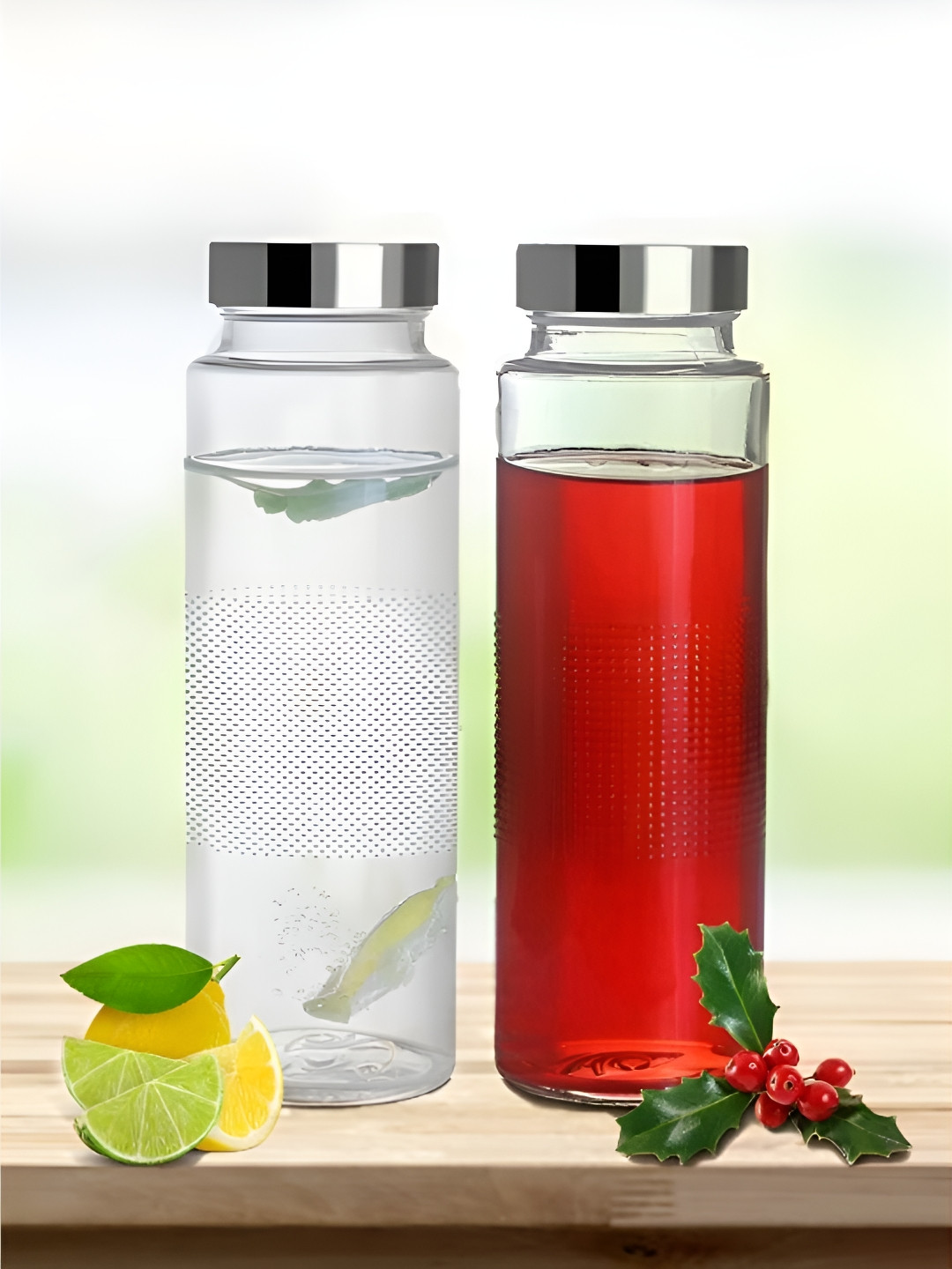 CROCO JAR Transparent Set of 2 Glass Solid Water Bottle