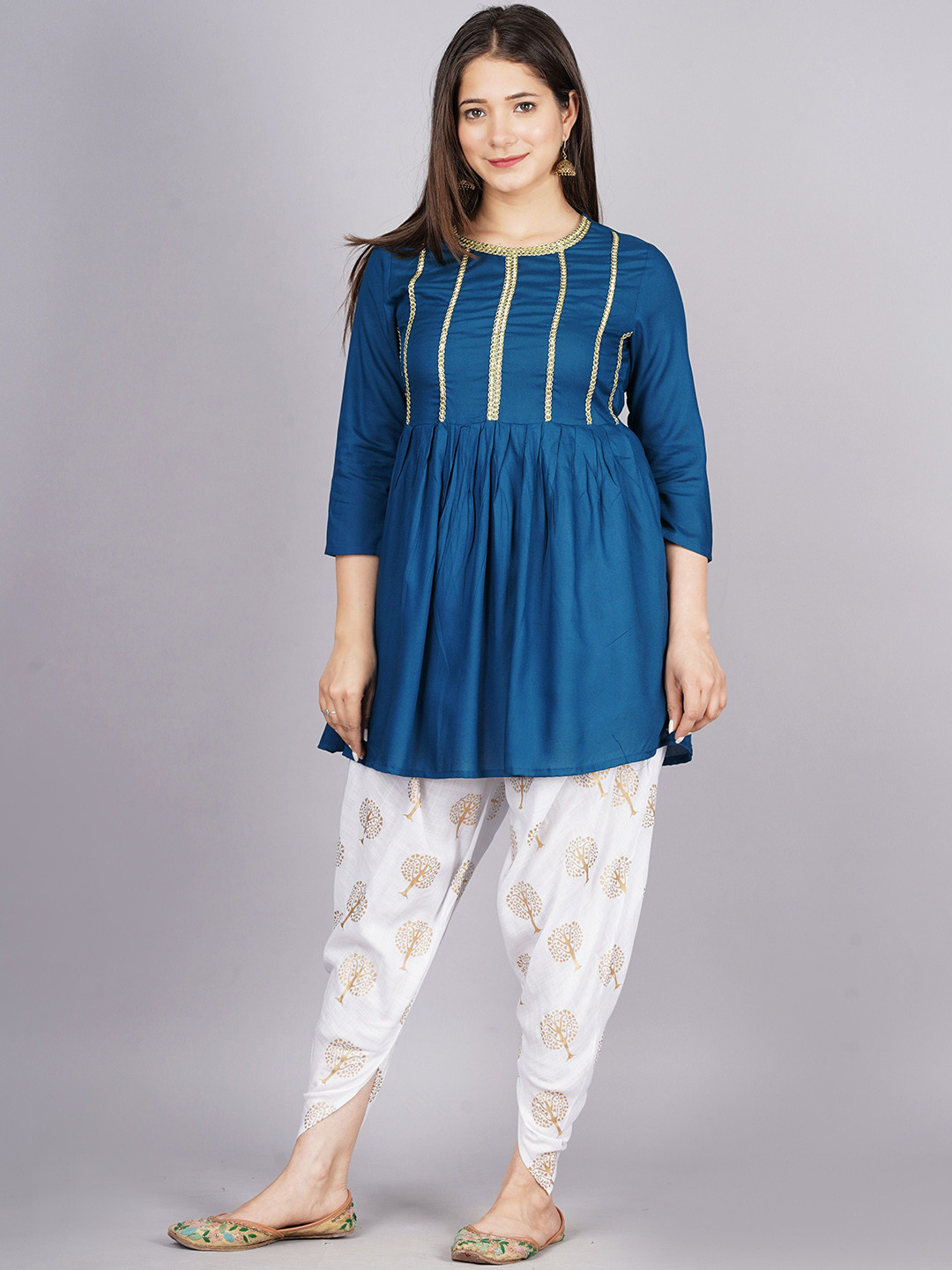 TFP Women Floral Yoke Design Regular Gotta Patti Kurta with Dhoti Pants