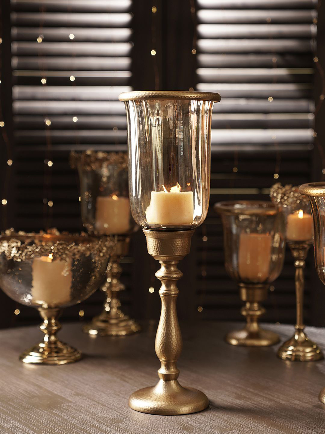 Pure Home and Living Gold-Toned Glass Candle Holder