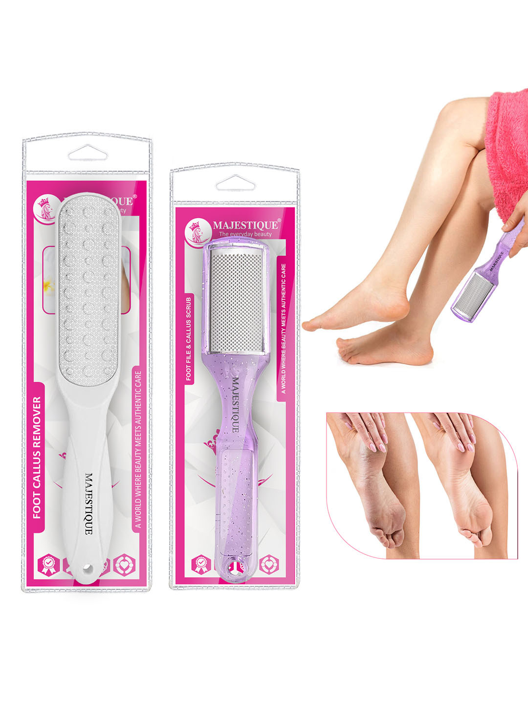 MAJESTIQUE Set Of 2 Callus Remover Foot Scrubber & Foot File Dead Skin Remover