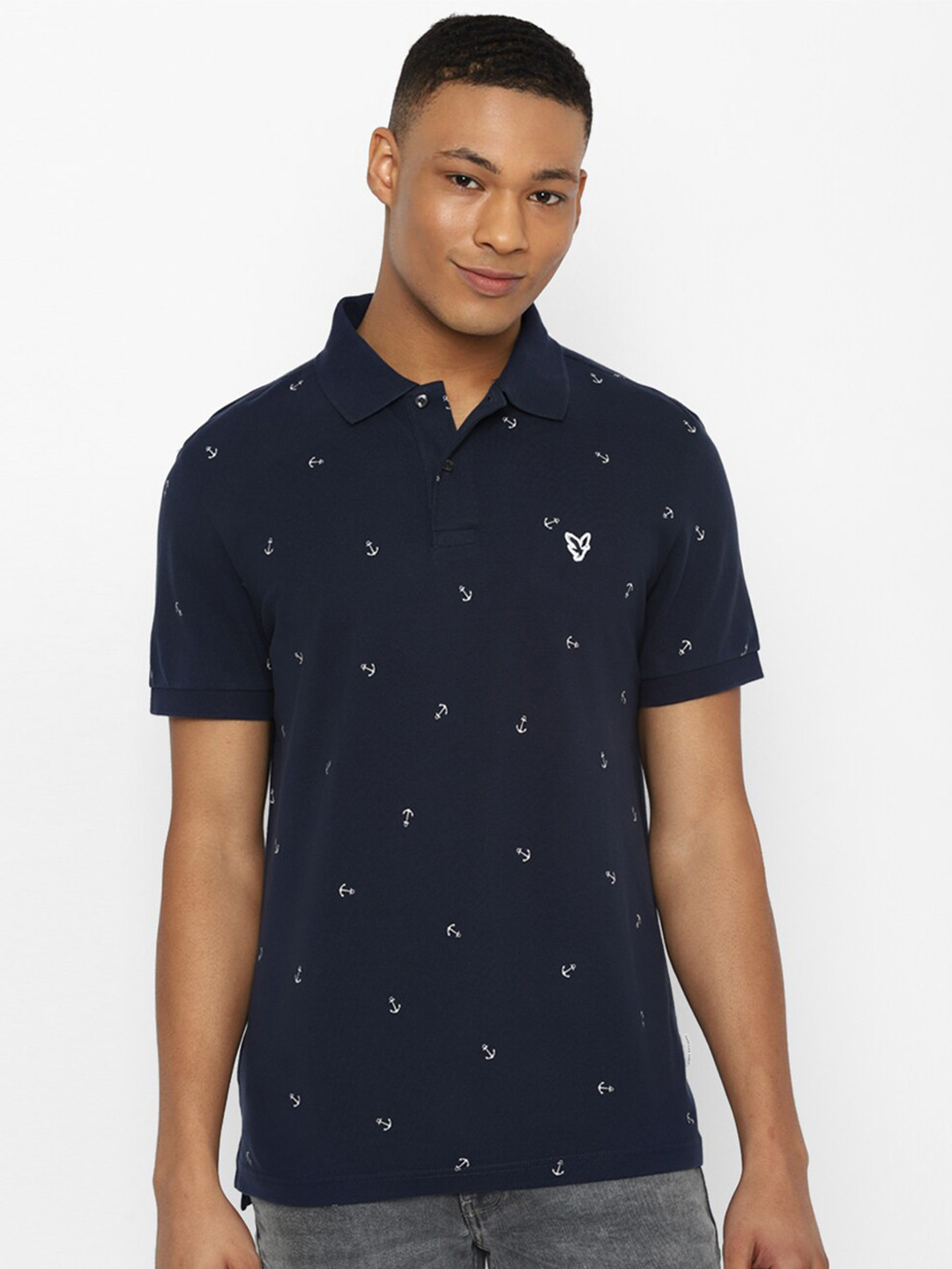 AMERICAN EAGLE OUTFITTERS Nautical Printed Polo Collar T-shirt