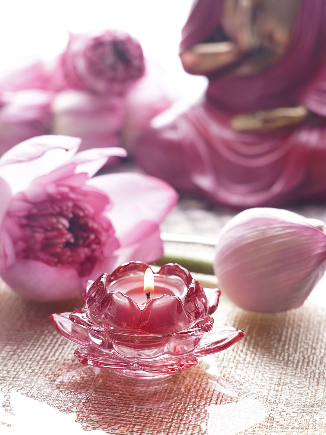 Pure Home and Living Pink & Transparent 3 Pieces Glass Tealight Candle Holder