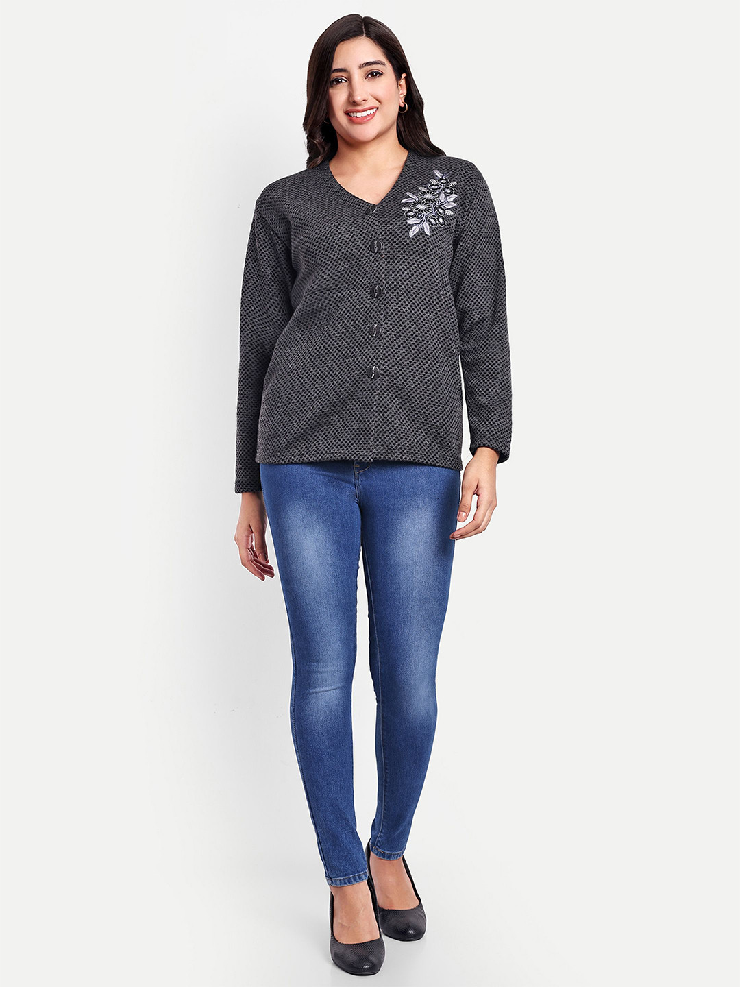 HAUTEMODA Women Floral Woollen Cardigan