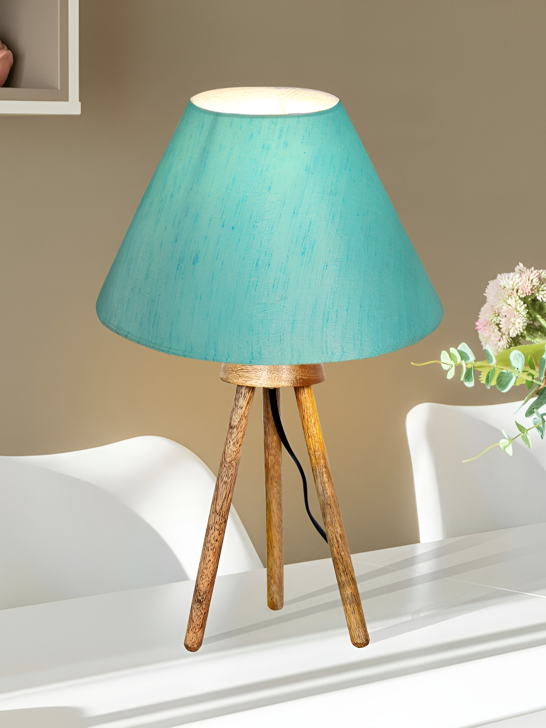 Homesake Turquoise Blue Contemporary Frusturical Shaped Wooden Table Lamps