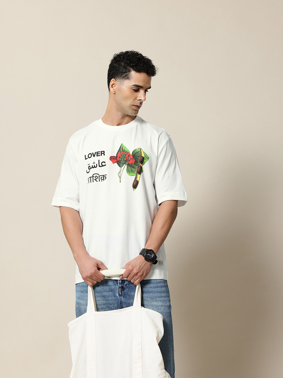 Mr Bowerbird Drop-Shoulder Sleeves Ashiq Print Oversized T-shirt