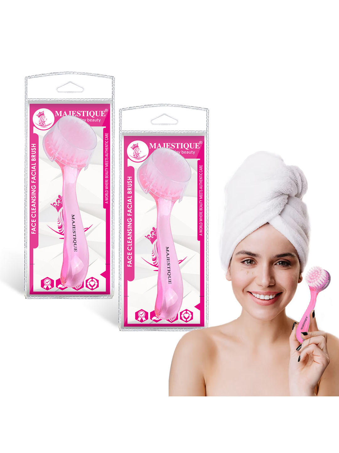 MAJESTIQUE Set Of 2 Facial Cleansing Brush -  Blue & Pink