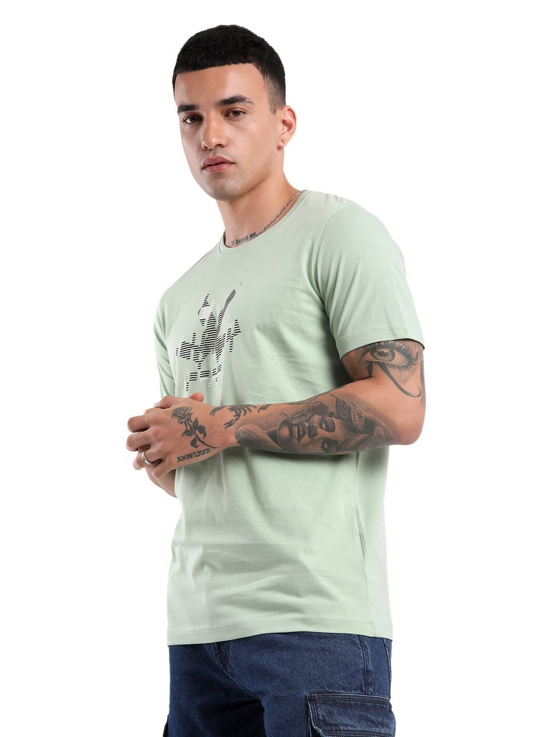 WROGN Men Graphic Printed Round Neck Cotton Slim Fit T-Shirt