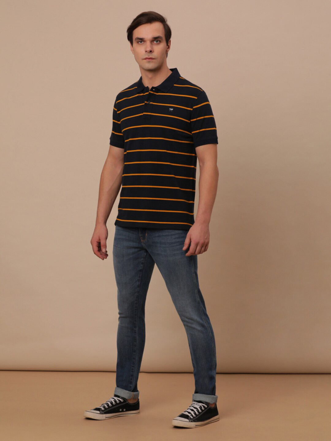 Wrangler Striped Polo Collar Cotton T-shirt