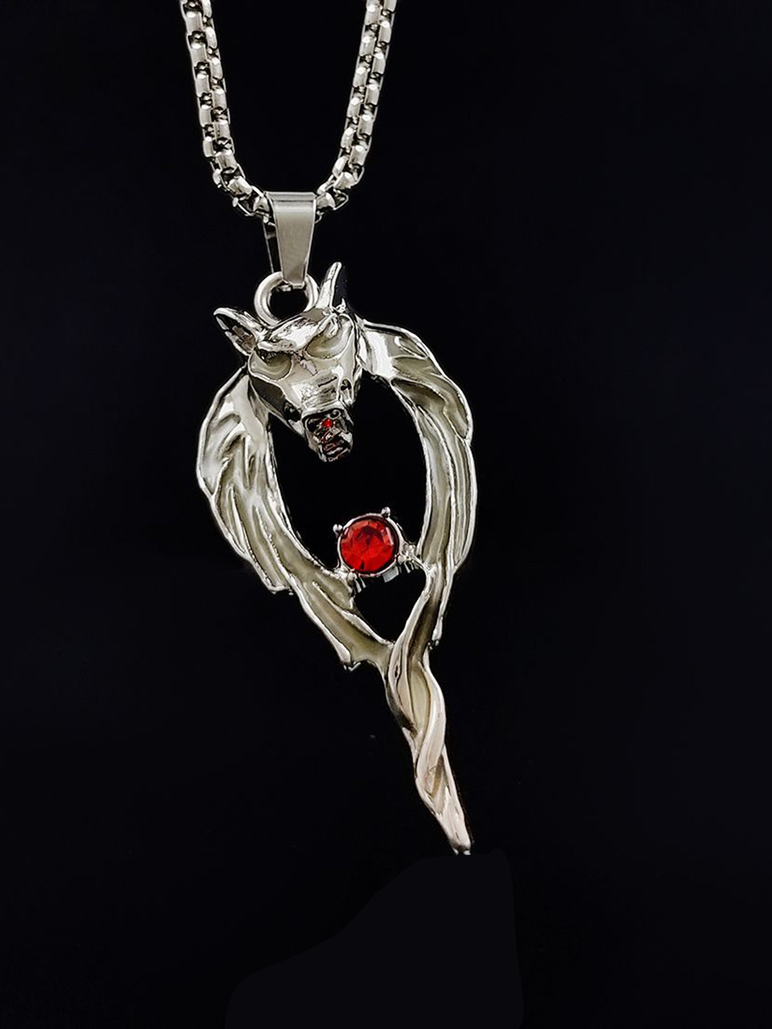 Saizen Men Stainless Steel Silver Plated Rhinestone Studded Dragon Pendant With Chain