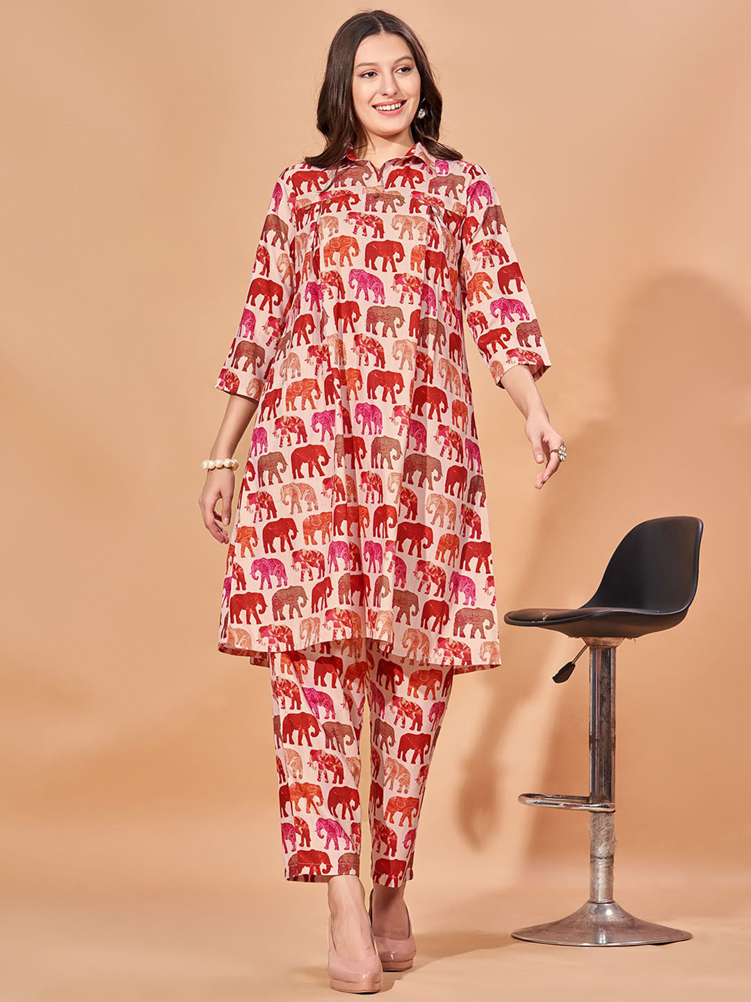 FAB GALAXY Ethnic Motifs Printed A-Line Kurta with Trousers