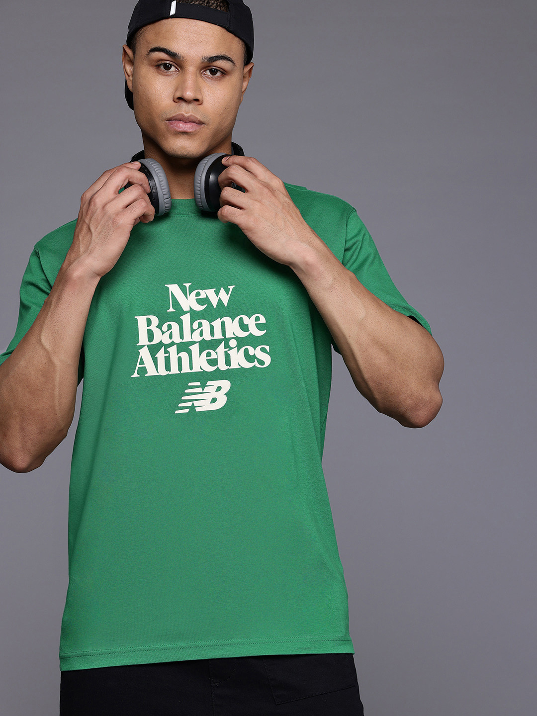 New Balance Men Brand Logo Printed Drop-Shoulder Sleeves Pure Cotton T-shirt