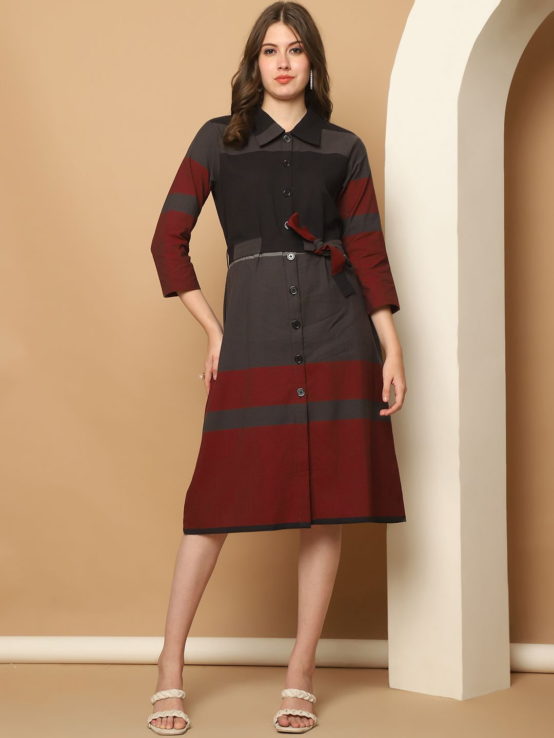 Purple State Colourblocked A-Line Midi Dress